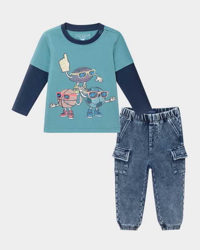 Boy's Sports Graphic Combo T-Shirt & Joggers Set, Size Newbor